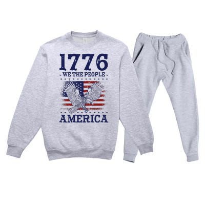 1776 We The People American Flag Eagle Patriotic Premium Crewneck Sweatsuit Set