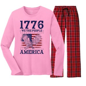 1776 We The People American Flag Eagle Patriotic Women's Long Sleeve Flannel Pajama Set 