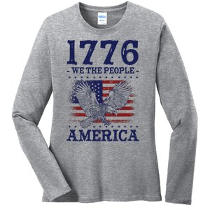 1776 We The People American Flag Eagle Patriotic Ladies Long Sleeve Shirt