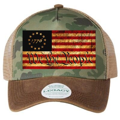 1776 We The People US Flag Visually Aged And Distressed Legacy Tie Dye Trucker Hat