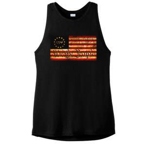 1776 We The People US Flag Visually Aged And Distressed Ladies PosiCharge Tri-Blend Wicking Tank