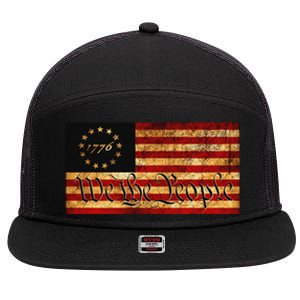 1776 We The People US Flag Visually Aged And Distressed 7 Panel Mesh Trucker Snapback Hat