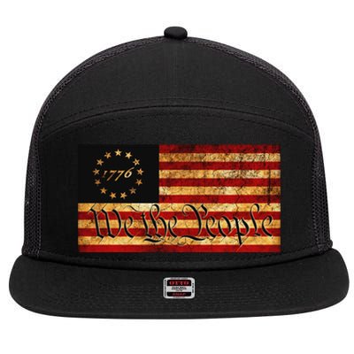 1776 We The People US Flag Visually Aged And Distressed 7 Panel Mesh Trucker Snapback Hat