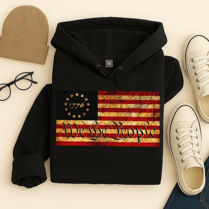 1776 We The People US Flag Visually Aged And Distressed Hoodie