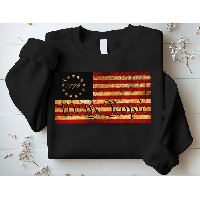 1776 We The People US Flag Visually Aged And Distressed Sweatshirt