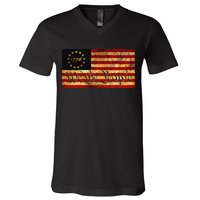 1776 We The People US Flag Visually Aged And Distressed V-Neck T-Shirt