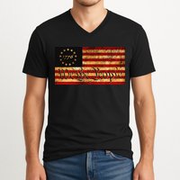 1776 We The People US Flag Visually Aged And Distressed V-Neck T-Shirt