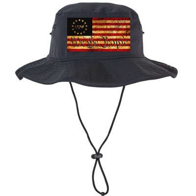 1776 We The People US Flag Visually Aged And Distressed Bucket Hat