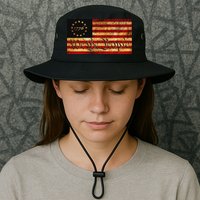 1776 We The People US Flag Visually Aged And Distressed Bucket Hat