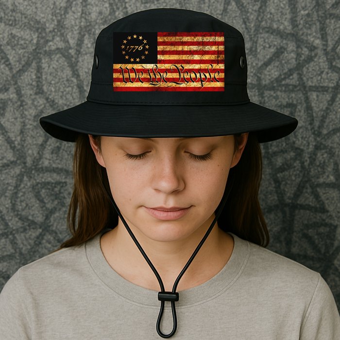1776 We The People US Flag Visually Aged And Distressed Bucket Hat