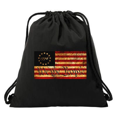 1776 We The People US Flag Visually Aged And Distressed Drawstring Bag