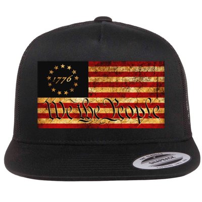 1776 We The People US Flag Visually Aged And Distressed Flat Bill Trucker Hat