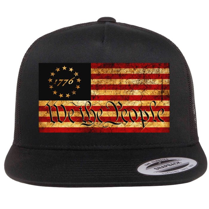 1776 We The People US Flag Visually Aged And Distressed Flat Bill Trucker Hat