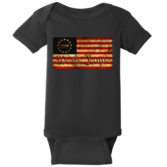 1776 We The People US Flag Visually Aged And Distressed Baby Bodysuit