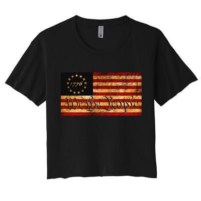 1776 We The People US Flag Visually Aged And Distressed Crop Top