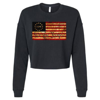 1776 We The People US Flag Visually Aged And Distressed Cropped Pullover Crew
