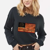 1776 We The People US Flag Visually Aged And Distressed Cropped Pullover Crew