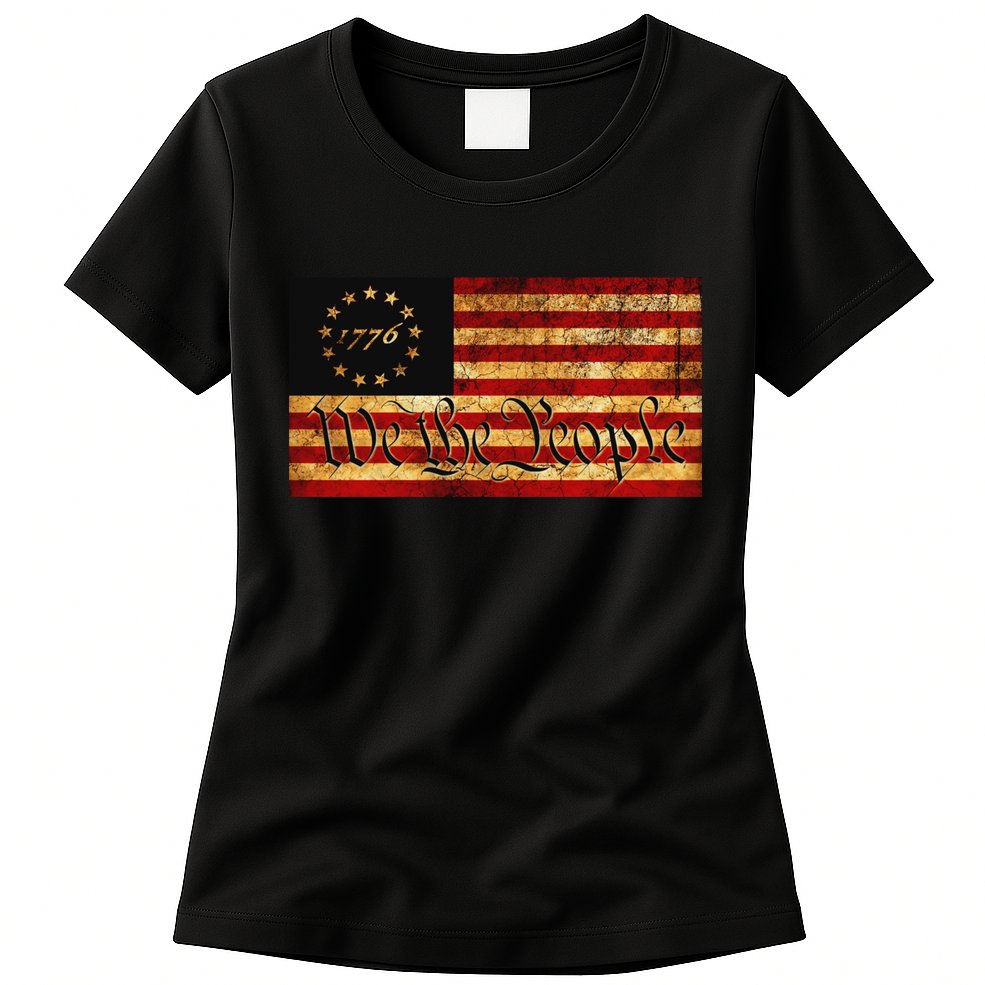 1776 We The People US Flag Visually Aged And Distressed Womens T-Shirt