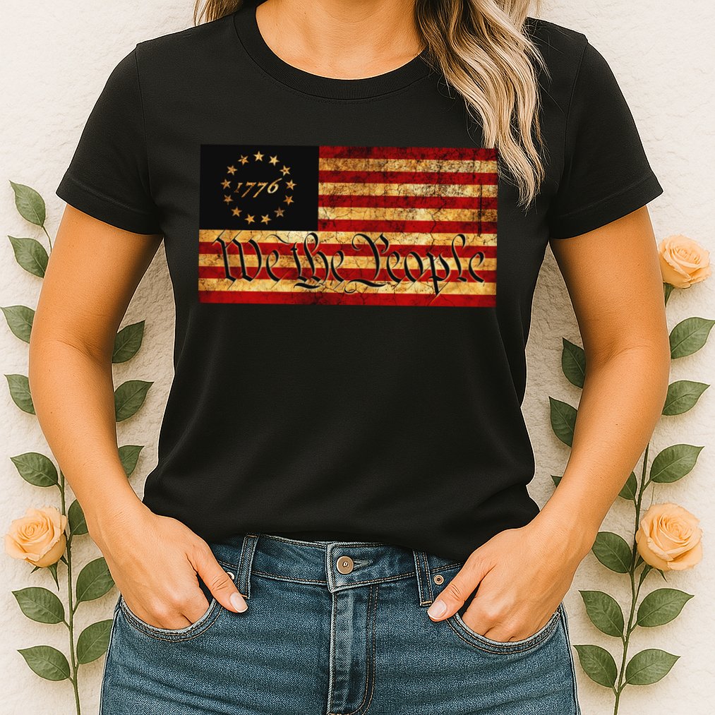 1776 We The People US Flag Visually Aged And Distressed Womens T-Shirt