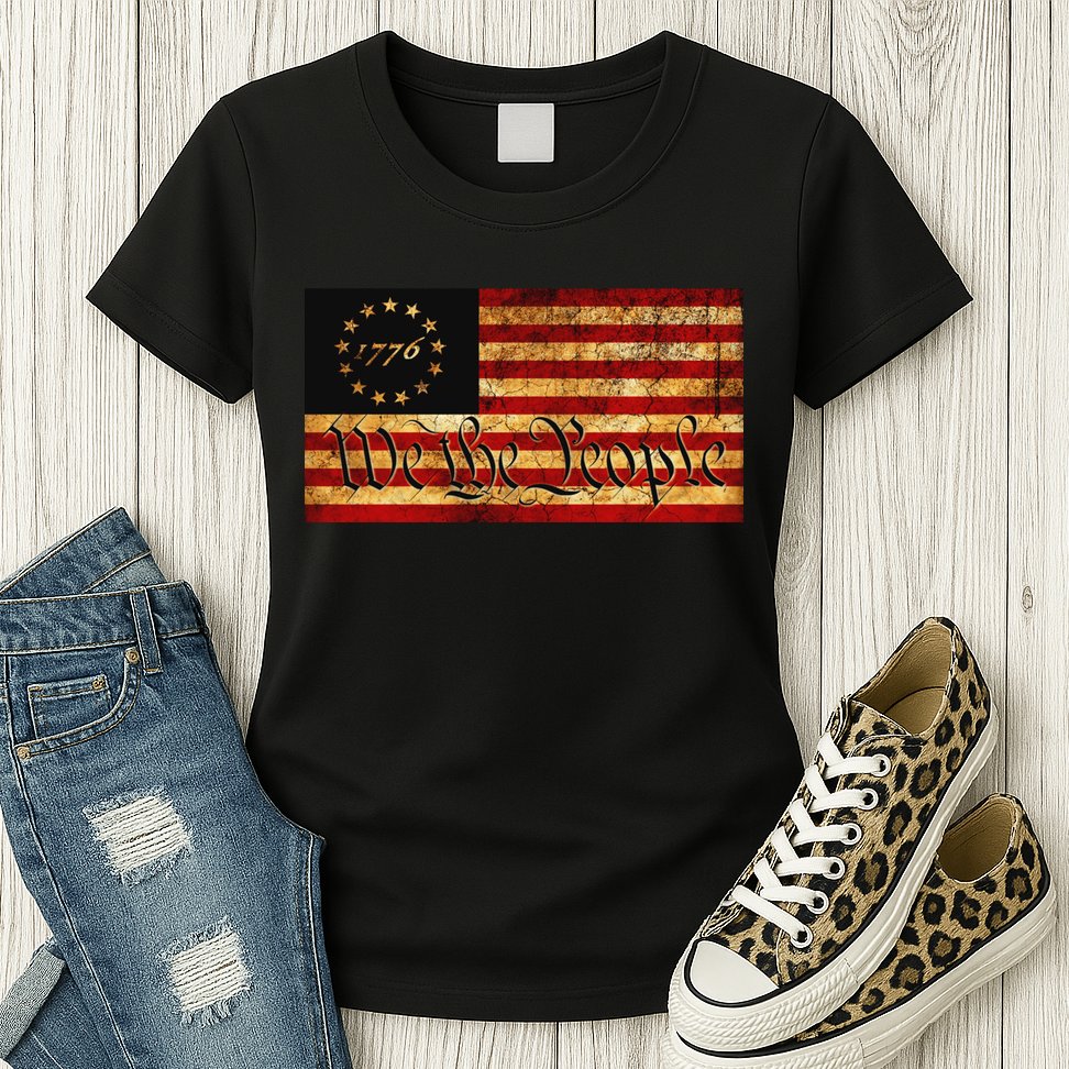 1776 We The People US Flag Visually Aged And Distressed Womens T-Shirt