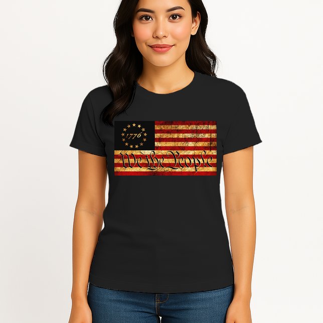 1776 We The People US Flag Visually Aged And Distressed Womens T-Shirt