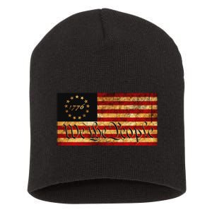 1776 We The People US Flag Visually Aged And Distressed Short Acrylic Beanie