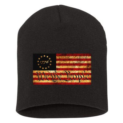 1776 We The People US Flag Visually Aged And Distressed Short Acrylic Beanie