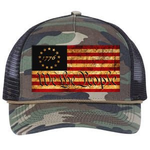 1776 We The People US Flag Visually Aged And Distressed Retro Rope Trucker Hat Cap