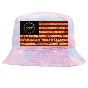 1776 We The People US Flag Visually Aged And Distressed Tie-Dyed Bucket Hat