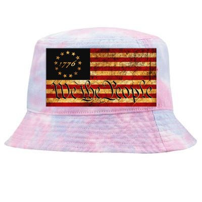 1776 We The People US Flag Visually Aged And Distressed Tie-Dyed Bucket Hat