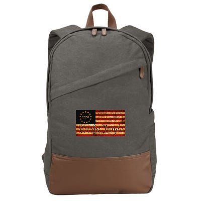 1776 We The People US Flag Visually Aged And Distressed Cotton Canvas Backpack