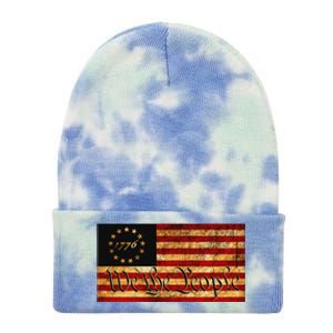 1776 We The People US Flag Visually Aged And Distressed Tie Dye 12in Knit Beanie