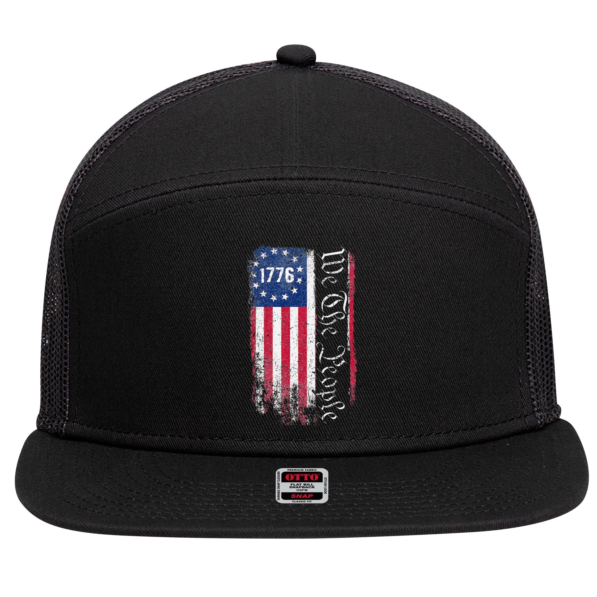 1776 We The People Betsy Ross American Flag 7 Panel Mesh Trucker Snapback Hat