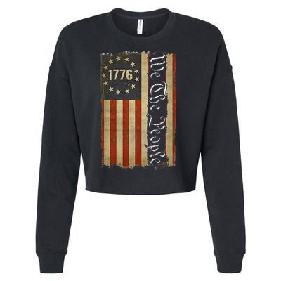 1776 We the People Betsy Ross 4th Of July American Flag Cropped Pullover Crew