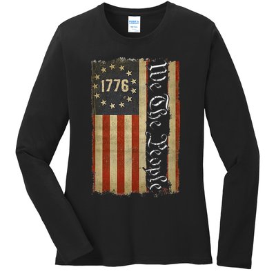 1776 We the People Betsy Ross 4th Of July American Flag Ladies Long Sleeve Shirt