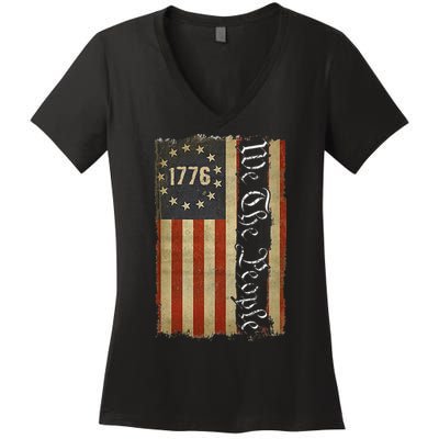 1776 We the People Betsy Ross 4th Of July American Flag Women's V-Neck T-Shirt