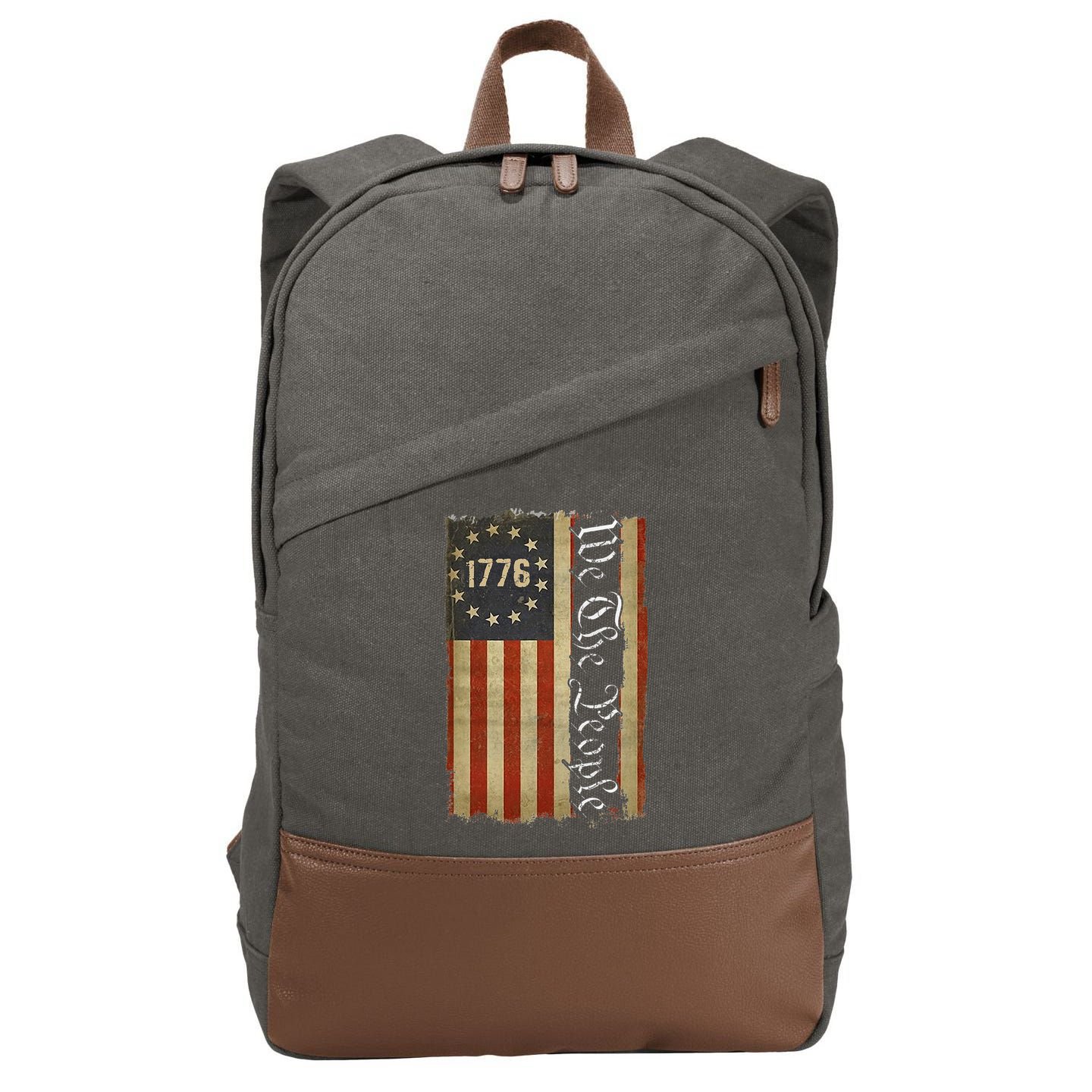 1776 We the People Betsy Ross 4th Of July American Flag Cotton Canvas Backpack