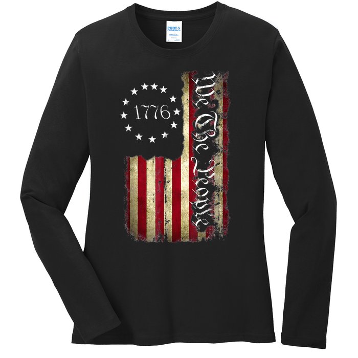 1776 We The People Patriotic American Constitution Ladies Long Sleeve Shirt