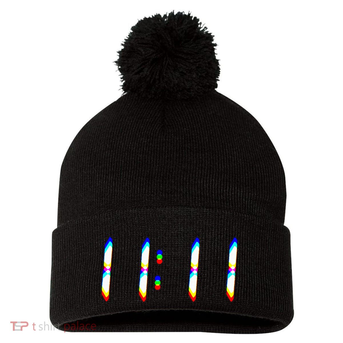 1111 Wake Up Its 11 11 Synchronicity Numerology Angel Pom Pom 12in Knit Beanie