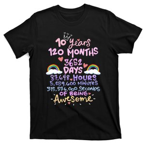 10 Years 120 Months 3652 Days Of Being Awesome 10th Birthday Cute Rainbow T-Shirt