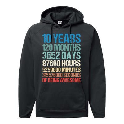 10 Years 120 Months Of Being Awesome 10th Birthday Gifts Performance Fleece Hoodie