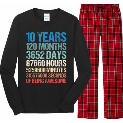 10 Years 120 Months Of Being Awesome 10th Birthday Gifts Long Sleeve Pajama Set