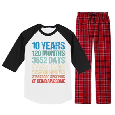 10 Years 120 Months Of Being Awesome 10th Birthday Gifts Raglan Sleeve Pajama Set