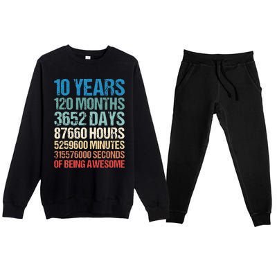 10 Years 120 Months Of Being Awesome 10th Birthday Gifts Premium Crewneck Sweatsuit Set