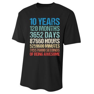 10 Years 120 Months Of Being Awesome 10th Birthday Gifts Performance Sprint T-Shirt