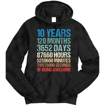 10 Years 120 Months Of Being Awesome 10th Birthday Gifts Tie Dye Hoodie