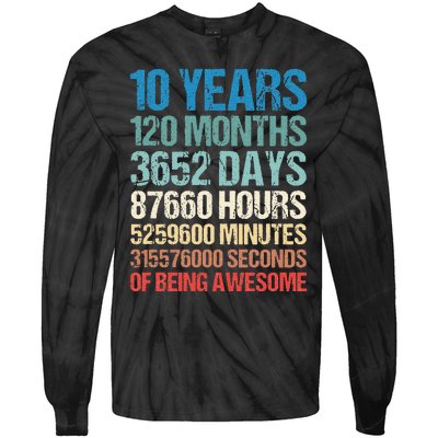 10 Years 120 Months Of Being Awesome 10th Birthday Gifts Tie-Dye Long Sleeve Shirt