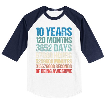 10 Years 120 Months Of Being Awesome 10th Birthday Gifts Baseball Sleeve Shirt