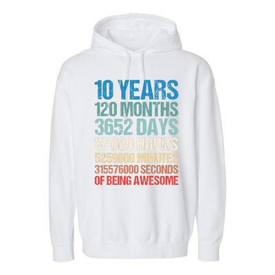 10 Years 120 Months Of Being Awesome 10th Birthday Gifts Garment-Dyed Fleece Hoodie