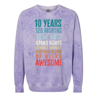 10 Years 120 Months Of Being Awesome 10th Birthday Gifts Colorblast Crewneck Sweatshirt